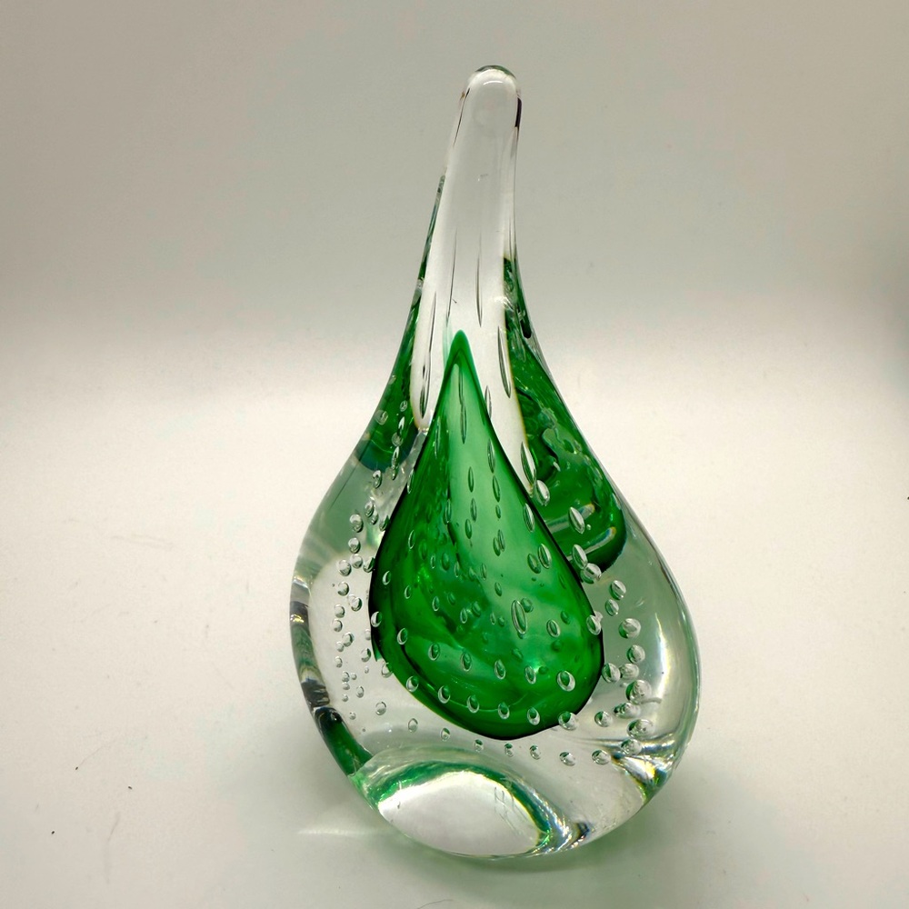 Signed Adam Jablonski art glass lead crystal modern polish teardrop Paperweight‎